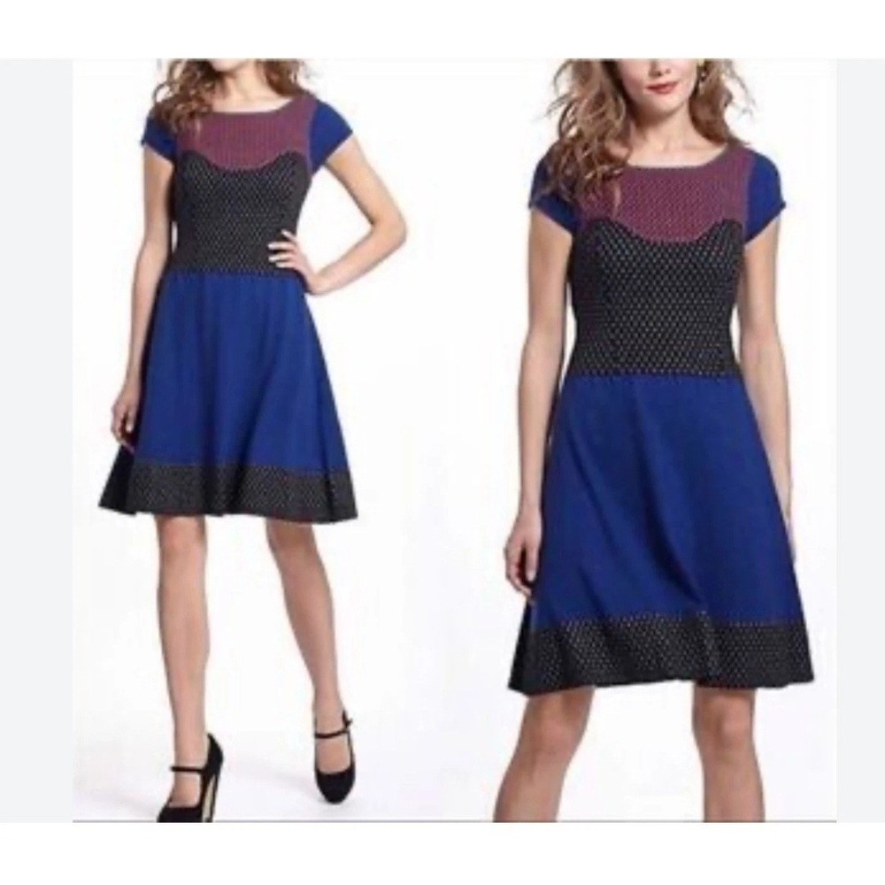 Sparrow Anthropologie Knit Fit & Flare Dress Blue Black Orange‎ Size Small